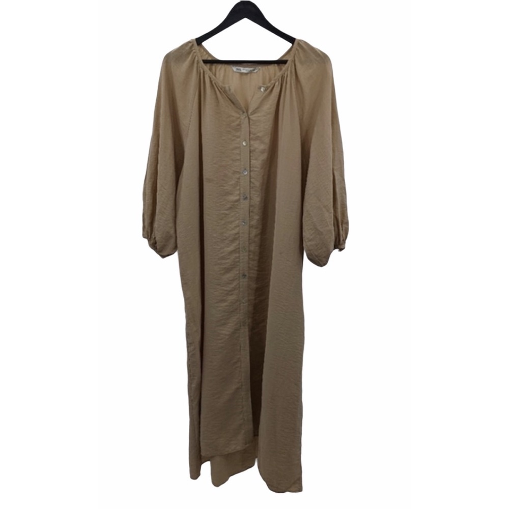 ZARA Tan Button Front Kaftan Style Dress Size M